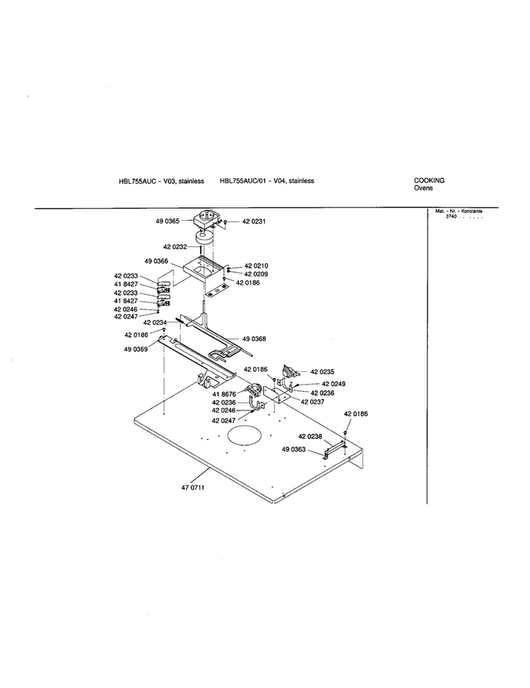 Upper Internal Panel Diagram and Parts List for HBL755AUC 00 Bosch Wall Oven