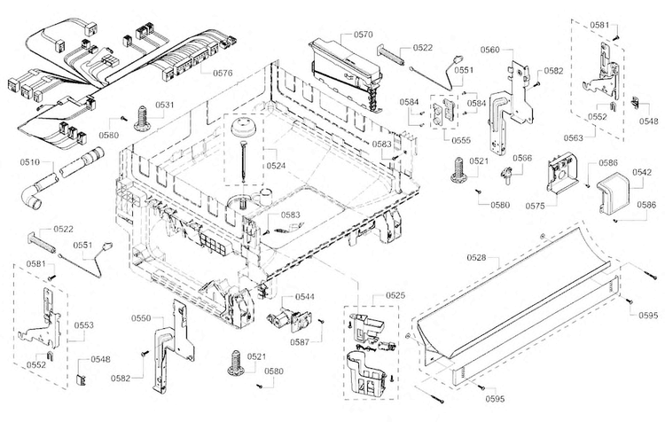 Base Diagram and Parts List for SHS5AV56UC 01 Bosch Dishwasher