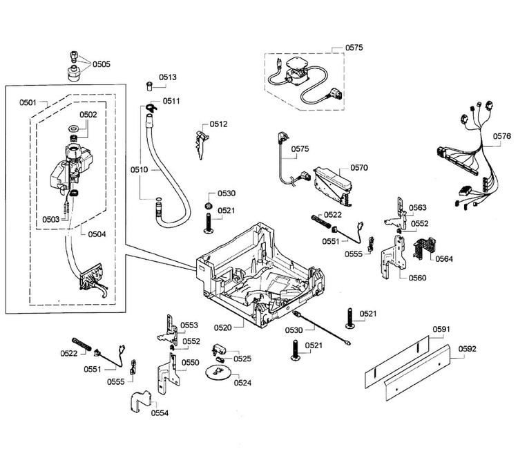 Base Assy Diagram and Parts List for SPE5ES55UC 01 Bosch Dishwasher