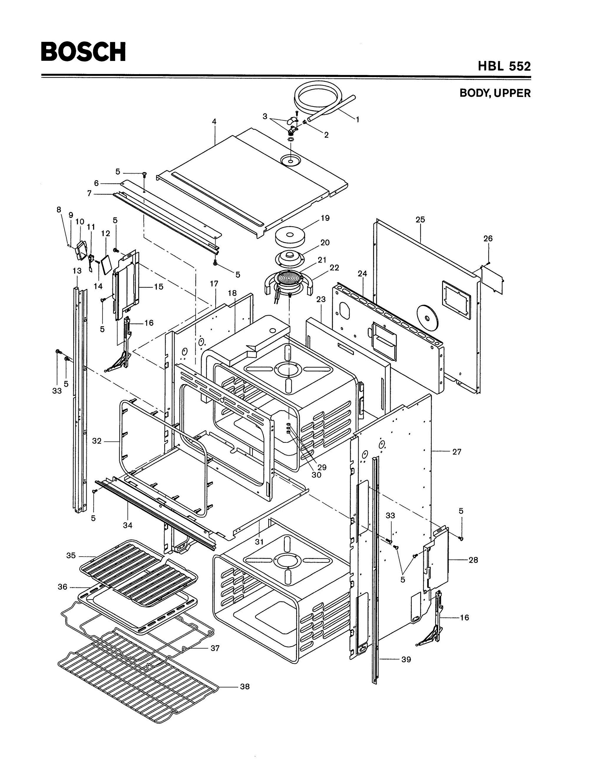 01 - BODY, UPPER Diagram and Parts List for HBL552  Bosch Range