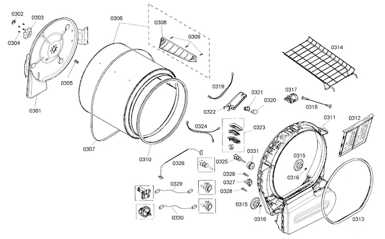 Drum Assy Diagram and Parts List for WTMC5330US 06 Bosch Dryer