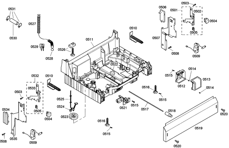 Base Assy Diagram and Parts List for SHE42L12UC 46 Bosch Dishwasher