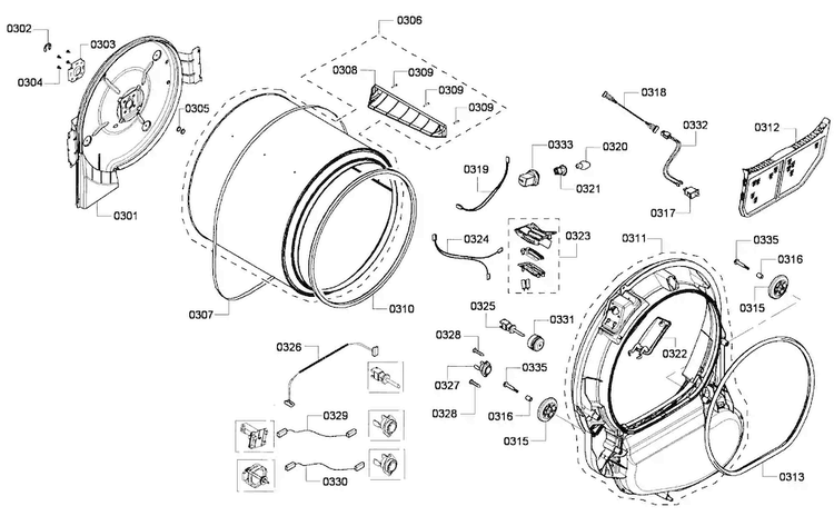 Drum Assy Diagram and Parts List for WTVC3500UC 09 Bosch Dryer