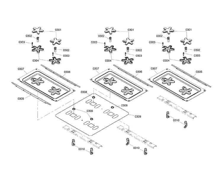 Cooktop Diagram and Parts List for PRD486EDHC 01 Thermador Range