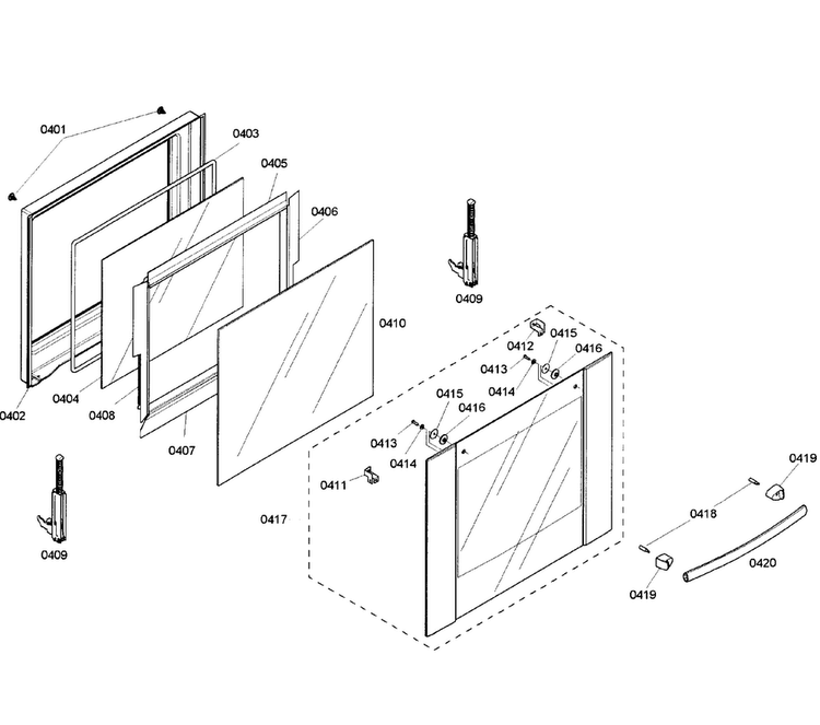 Door Assy 1 Diagram and Parts List for HBN3550UC 01 Bosch Wall Oven