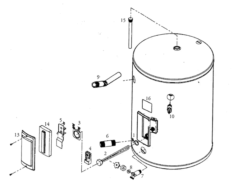 Water Heater Diagram and Parts List for 153326330  Kenmore Water Heater