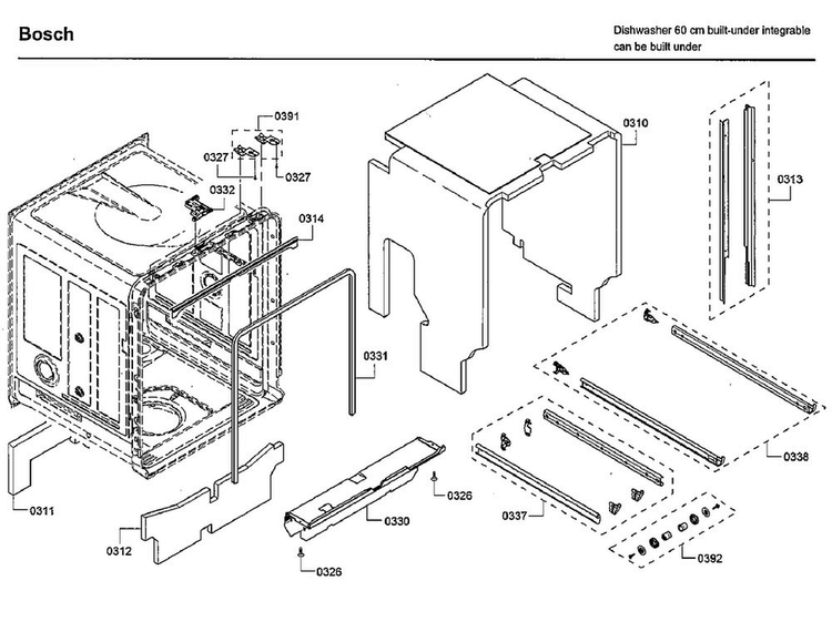 Cabinet Diagram and Parts List for SHP65TL2UC 09 Bosch Dishwasher