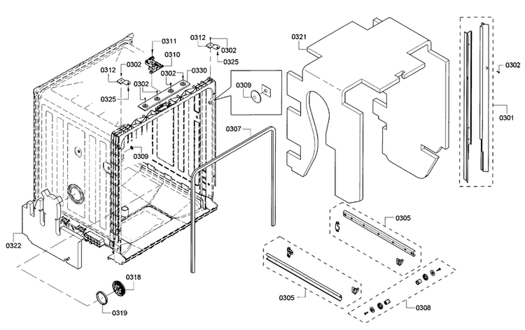 Frame Diagram and Parts List for SHX4AT55UC 20 Bosch Dishwasher