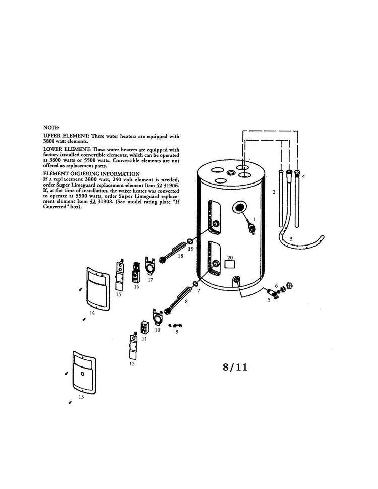 Water Heater Diagram and Parts List for 153327240HT  Kenmore Water Heater