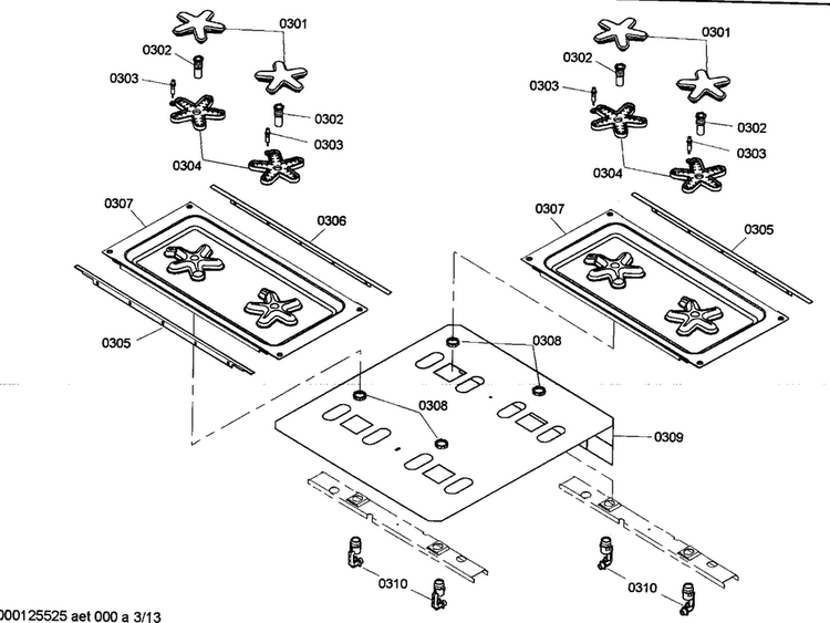 Burners Diagram and Parts List for PRD484ECG02  Thermador Range