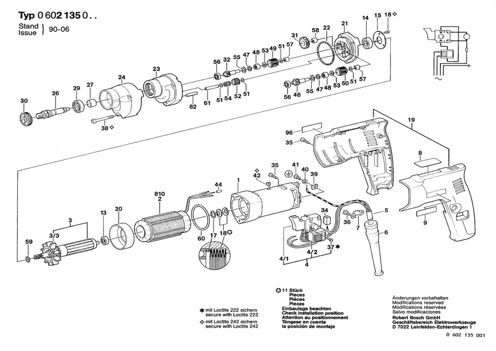 Section 1 Diagram and Parts List for 0602135004  Bosch Drill