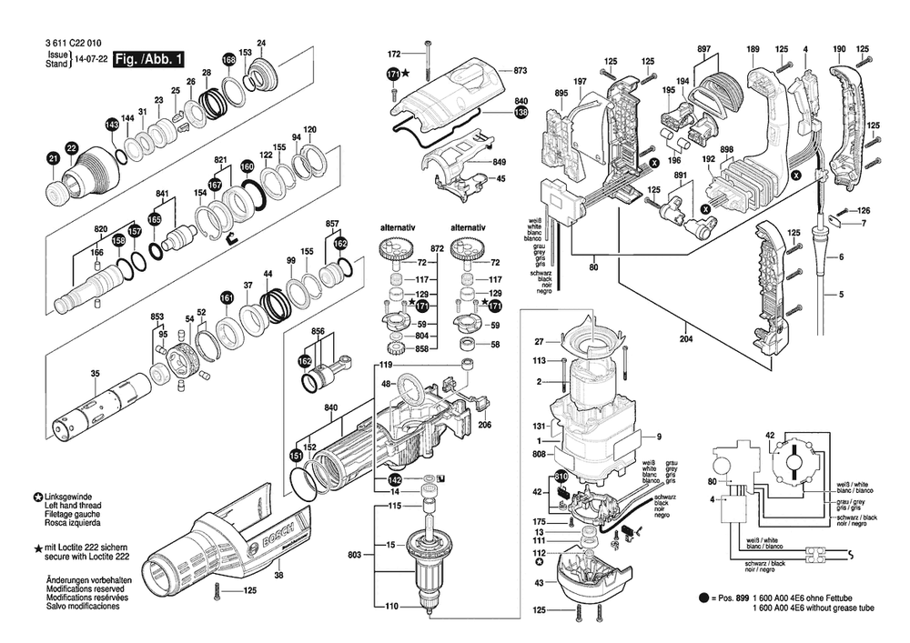 Section 1 Diagram and Parts List for DH715VC 3611C22010 Bosch Demolition Hammer