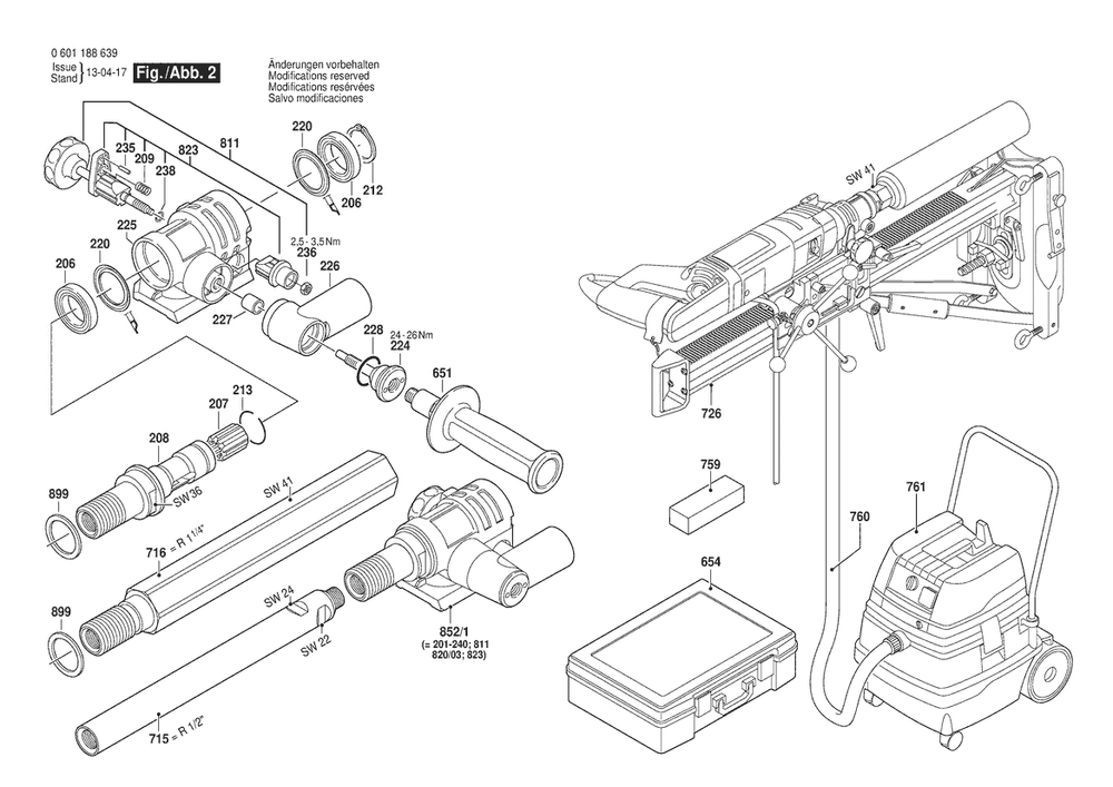 Section 2 Diagram and Parts List for 0601188639  Bosch Drill