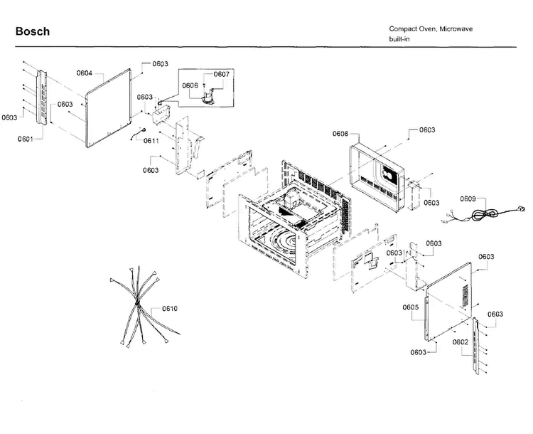 Frame Diagram and Parts List for HMB50162UC 01 Bosch Microwave