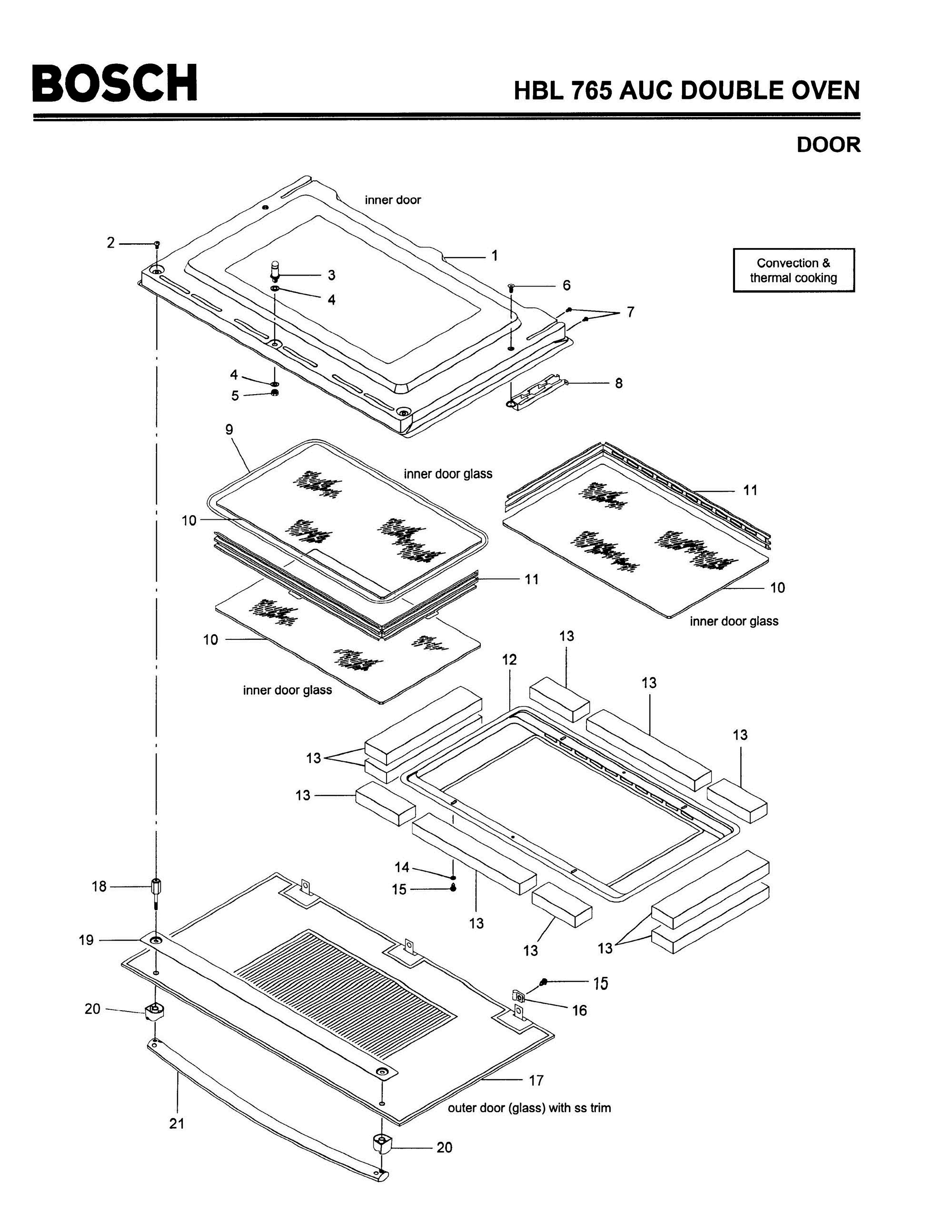 08 - DOOR Diagram and Parts List for HBL765AUC(FD8207-)  Bosch Wall Oven