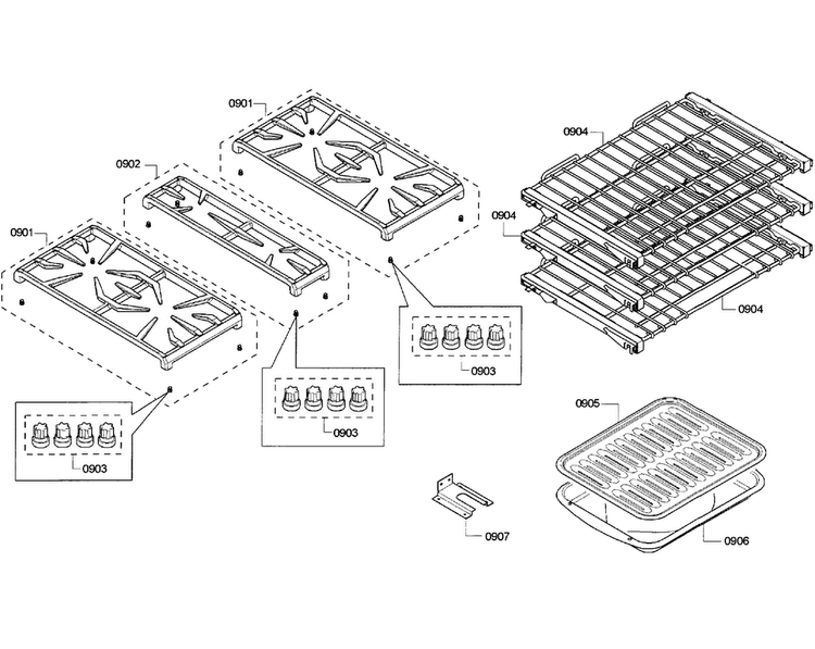 Grates/shelfs Diagram and Parts List for PRD304GHC 08 Thermador Range