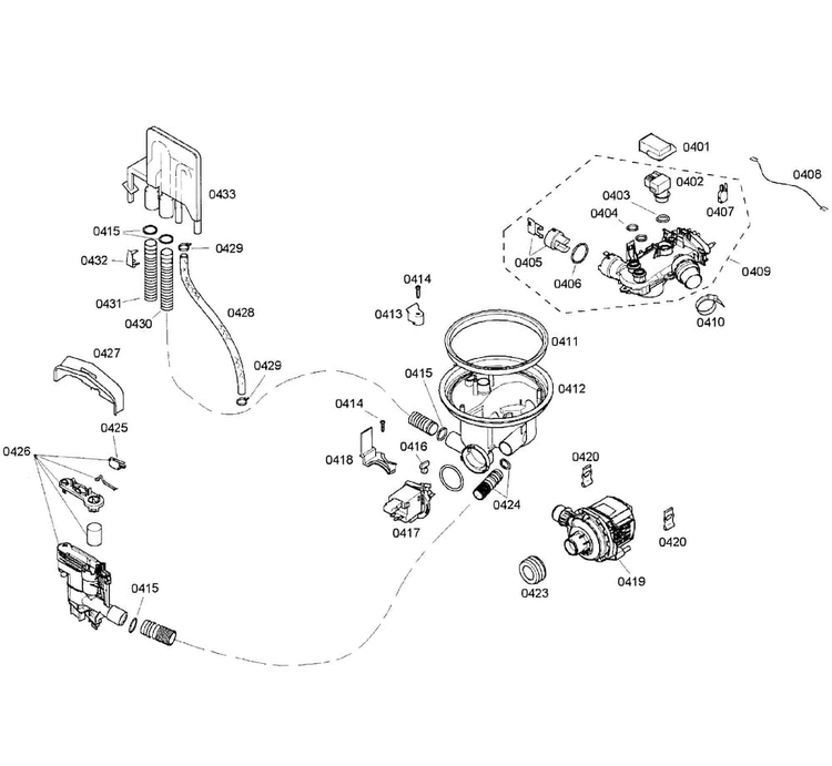 Pump Assy Diagram and Parts List for SHX98M09UC 46 Bosch Dishwasher