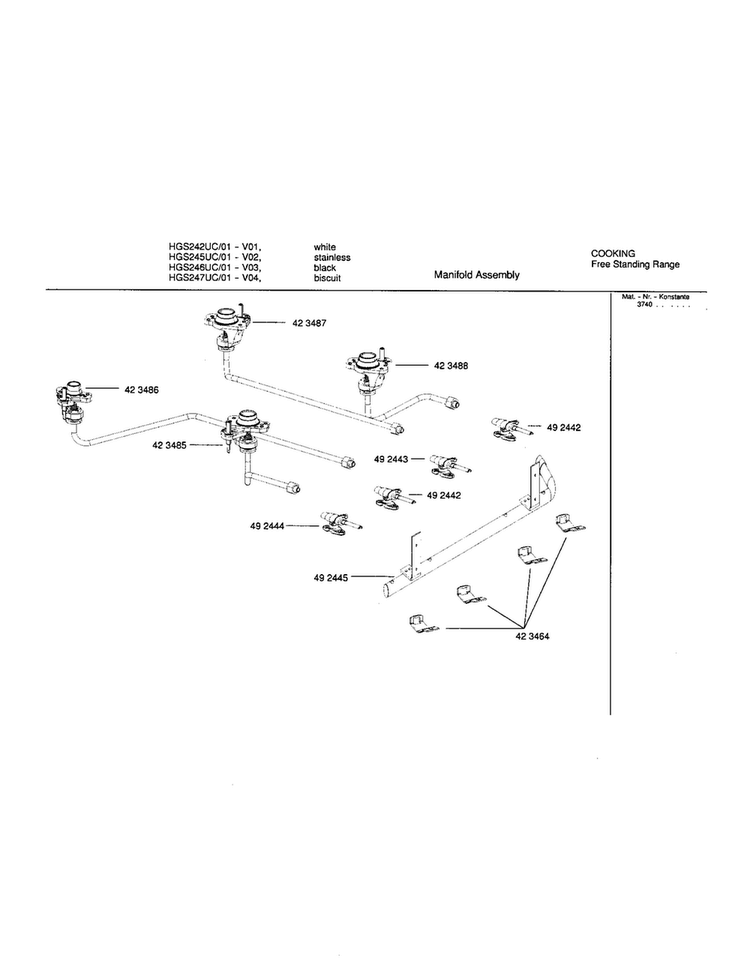 Manifold Assembly Diagram and Parts List for HGS247UC 01 Bosch Range