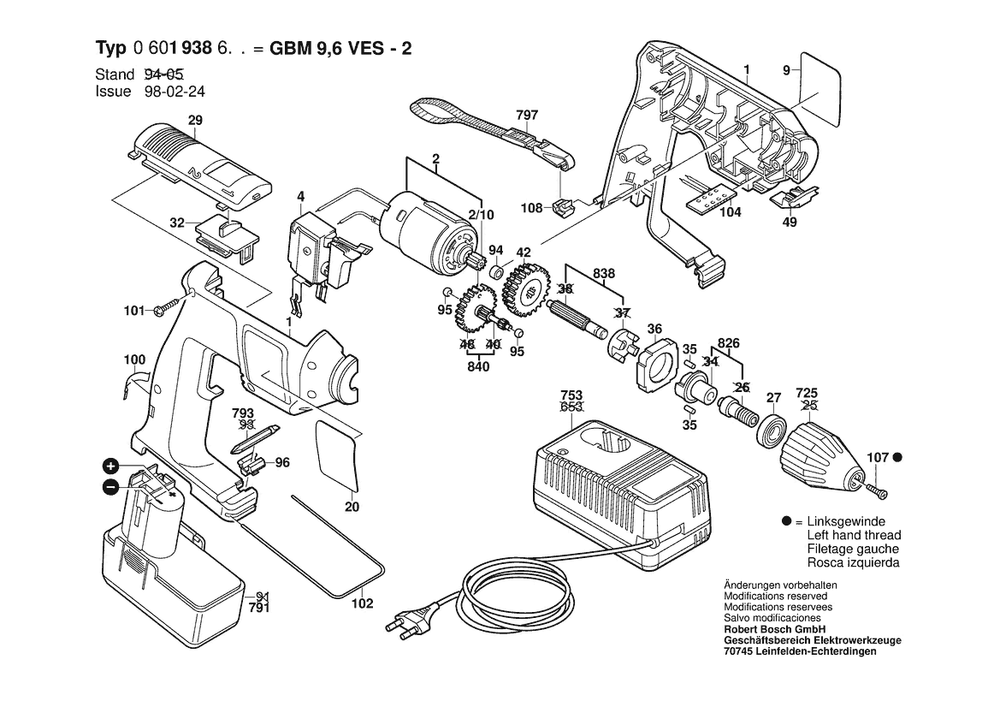 Section 1 Diagram and Parts List for 0601938627  Bosch Cordless Drill