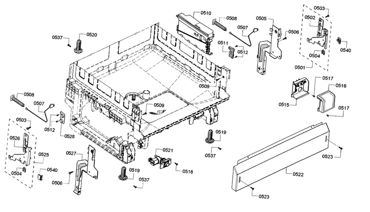 Base Diagram and Parts List for SHE3AR55UC 20 Bosch Dishwasher
