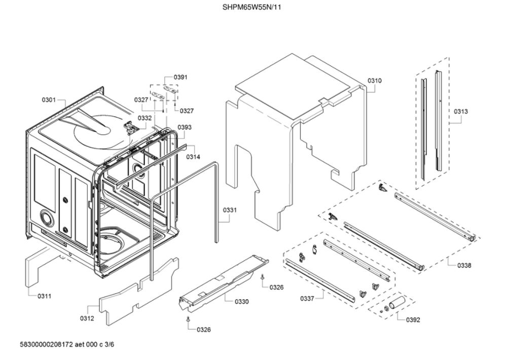 Tub/Trim Diagram and Parts List for SHPM65W55N 11 Bosch Dishwasher