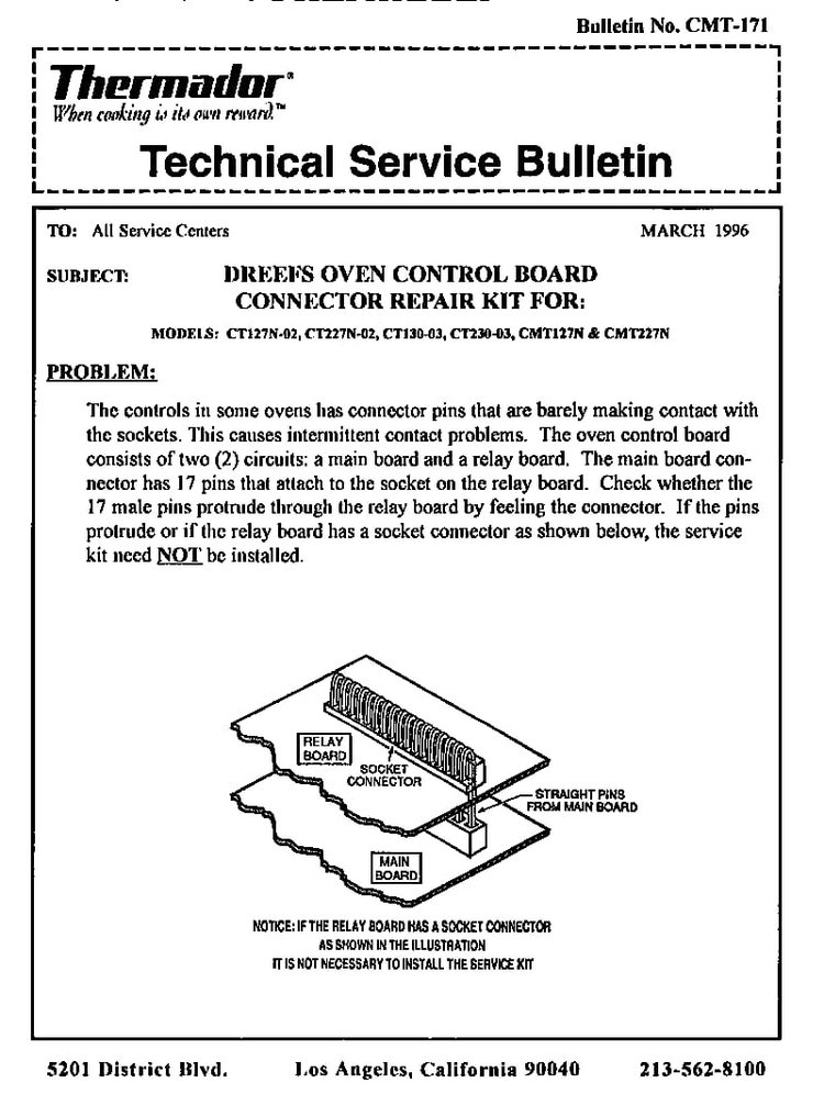 Technical Service Bulletin Diagram and Parts List for CT127NW  Thermador Range