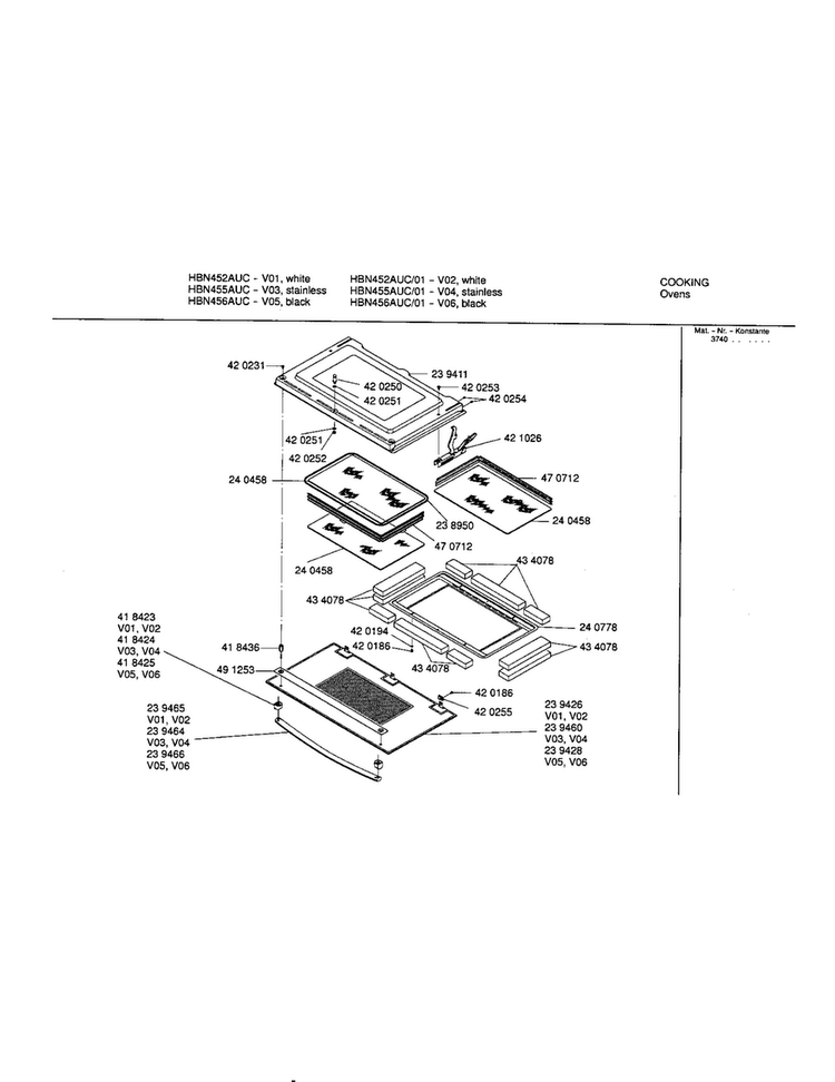 Upper Lower Door Diagram and Parts List for HBN456AUC 01 Bosch Wall Oven
