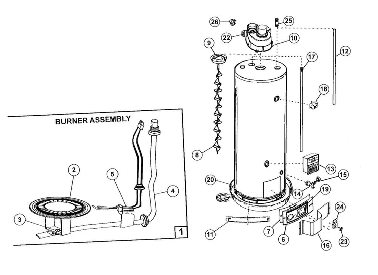 Water Heater Diagram and Parts List for 153332040  Kenmore Water Heater