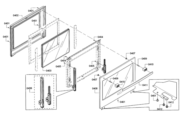 Door Diagram and Parts List for HBLP651UC 01 Bosch Wall Oven