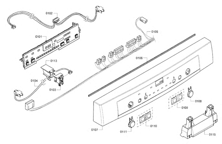 Control Panel Diagram and Parts List for SHE3AR76UC 12 Bosch Dishwasher