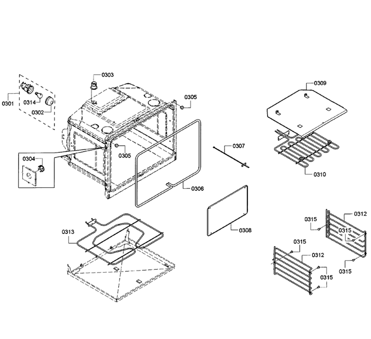 Oven Assy Diagram and Parts List for HBL3360UC 09 Bosch Wall Oven