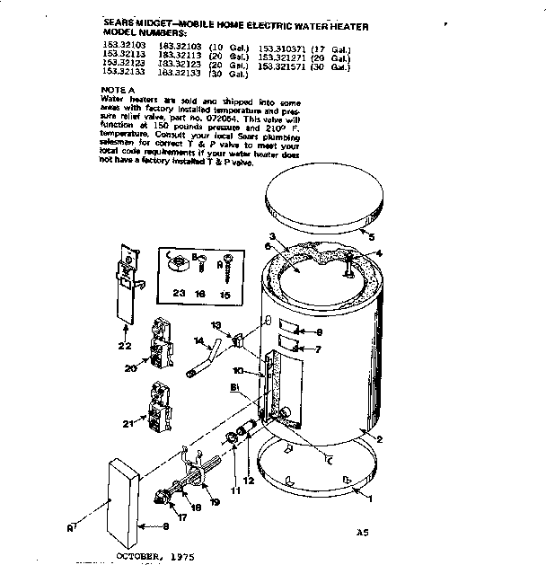 Replacement Parts Diagram and Parts List for 153310371  Kenmore Water Heater