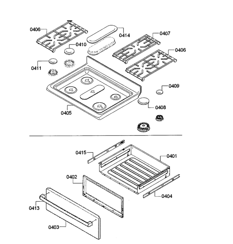 Top Assy/drawer Diagram and Parts List for HGS5053UC 08 Bosch Range