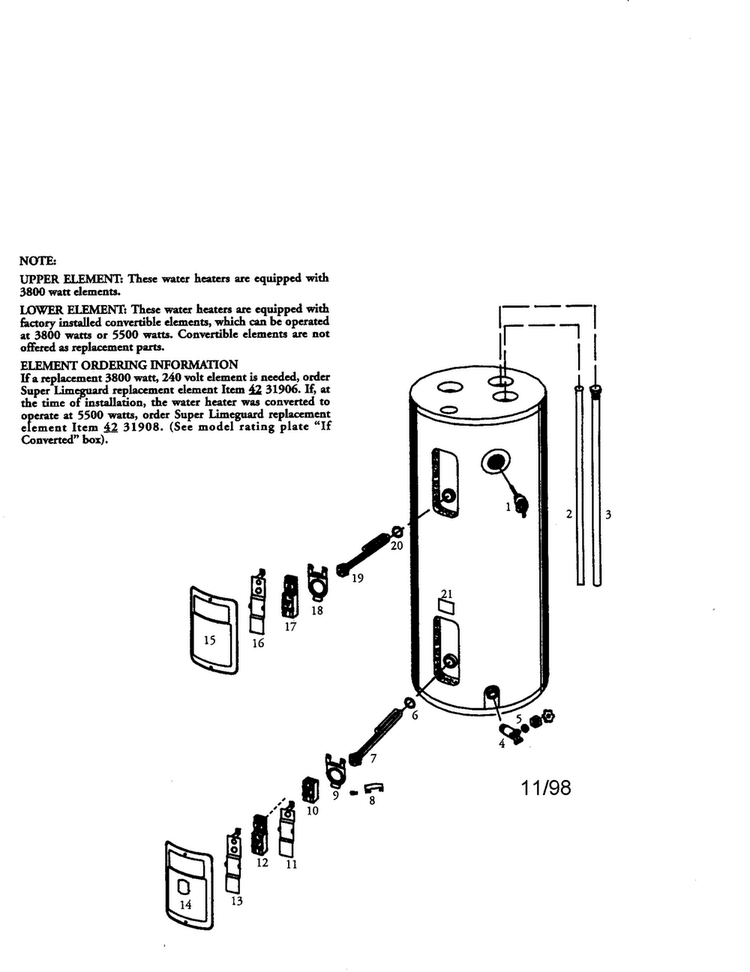 50 Gal Medium Electric Water Heater Diagram and Parts List for 153316653  Kenmore Water Heater