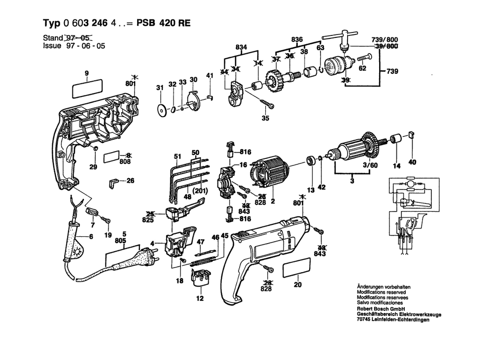 Section 1 Diagram and Parts List for PSB420RE 0603246432 Bosch Impact Driver