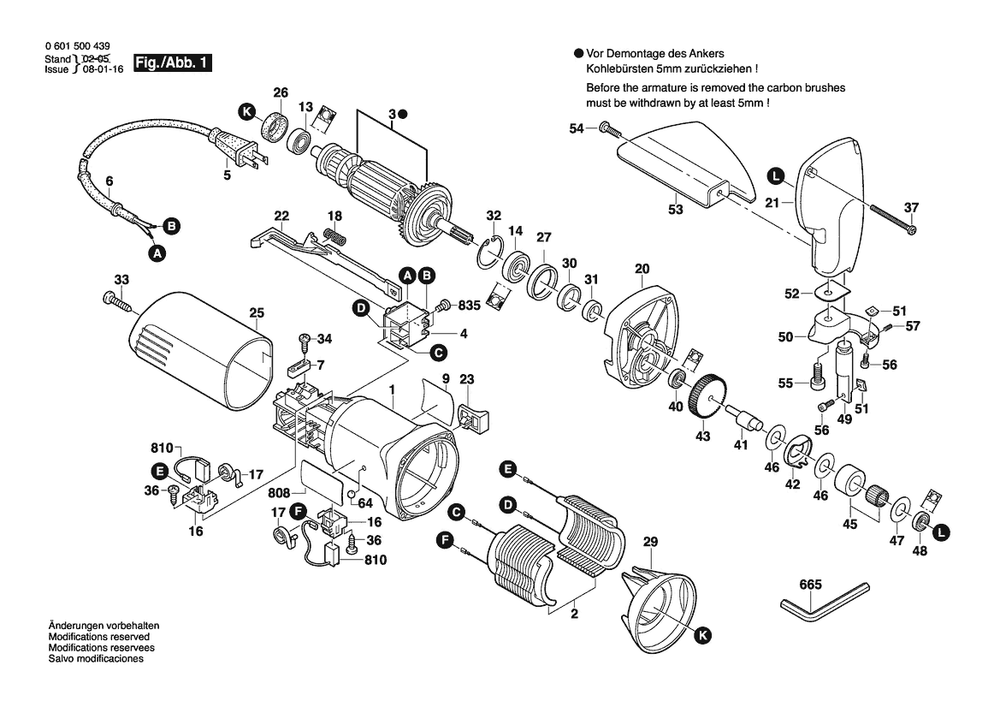 Section 1 Diagram and Parts List for GSC160 0601500439 Bosch Nibbler & Shears