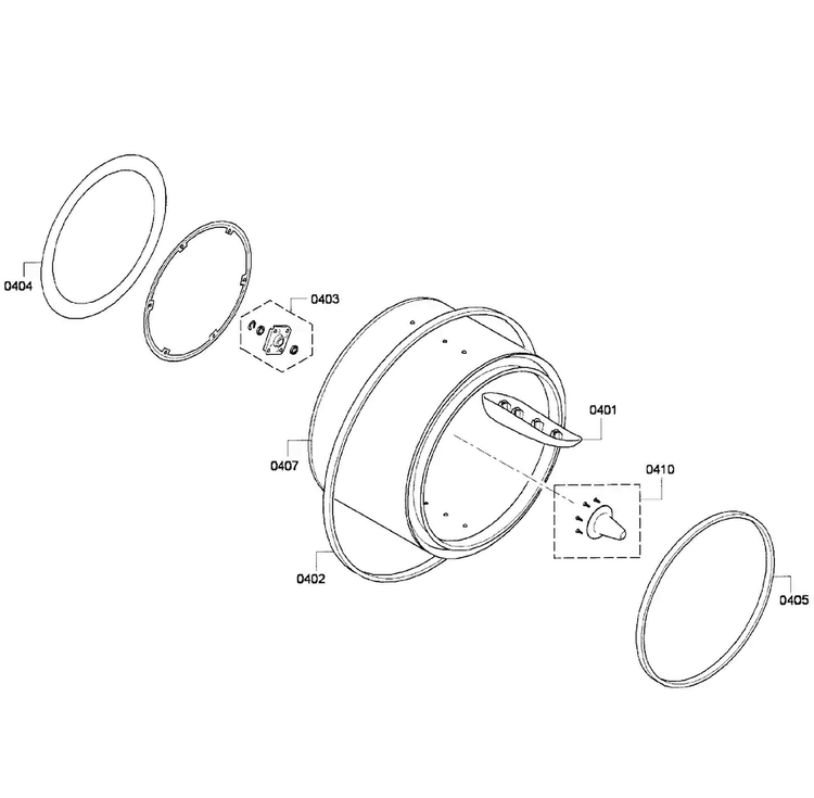 Drum Diagram and Parts List for WTV76100US 07 Bosch Dryer