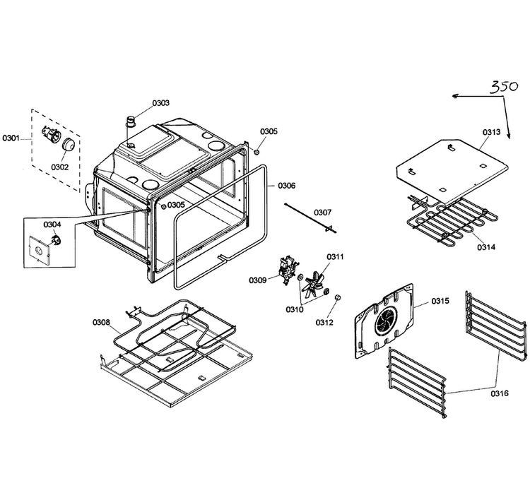 Oven Assy Diagram and Parts List for HBL3450UC 03 Bosch Wall Oven