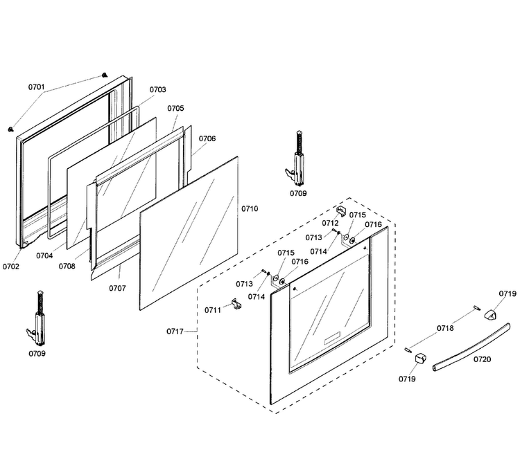 Door Assy 2 Diagram and Parts List for HBN3550UC 01 Bosch Wall Oven