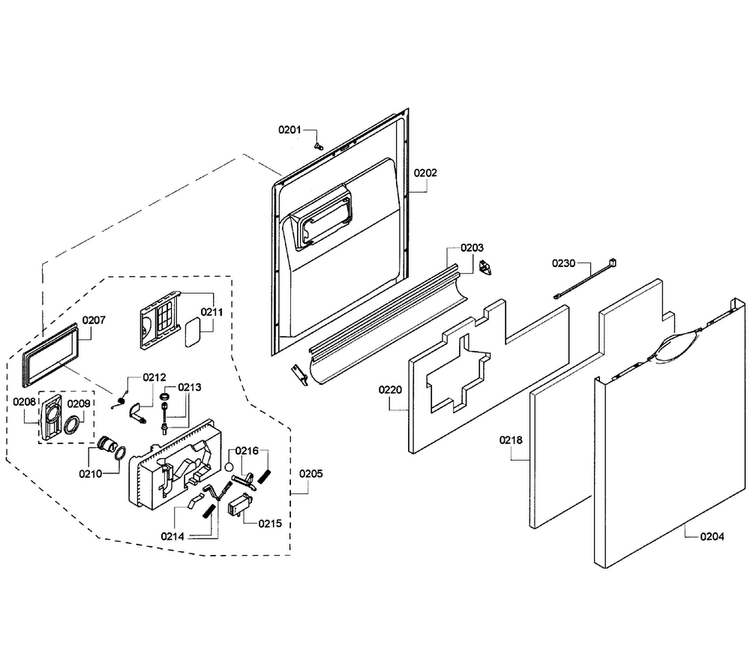 Door Assy Diagram and Parts List for SHE55M15UC 61 Bosch Dishwasher