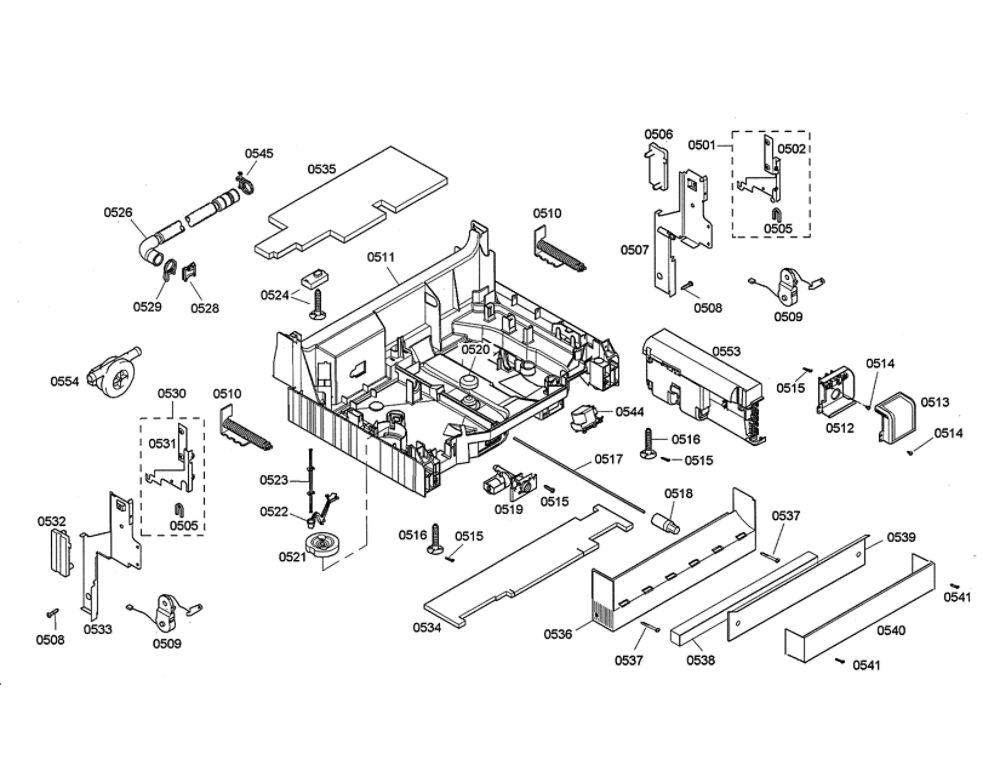 Base/Control Module Diagram and Parts List for SHE68M05UC 50 Bosch Dishwasher