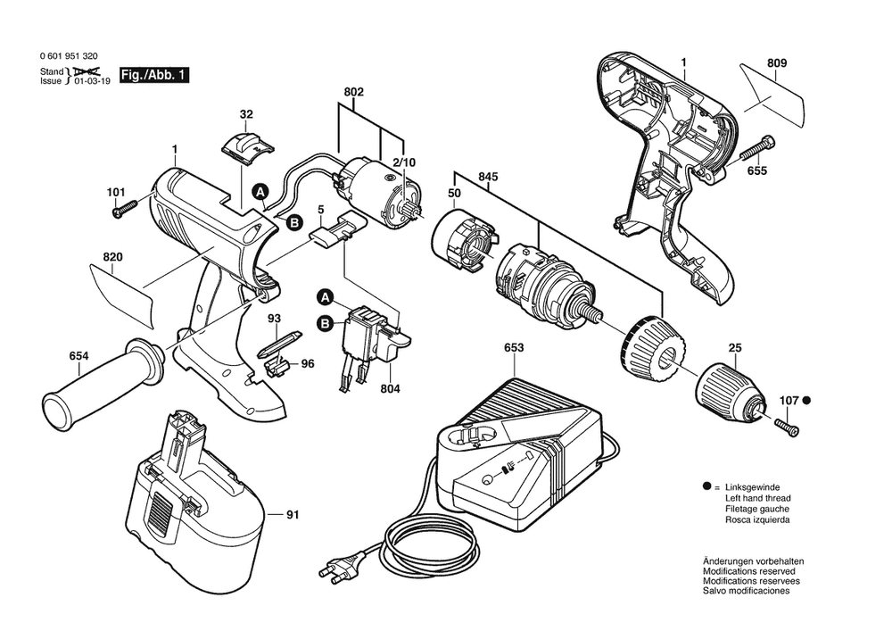Section 1 Diagram and Parts List for GSR18VE-2 0601951320 Bosch Cordless Drill