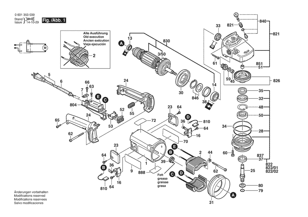 Section 1 Diagram and Parts List for GWS18U 0601353039 Bosch Angle Grinder