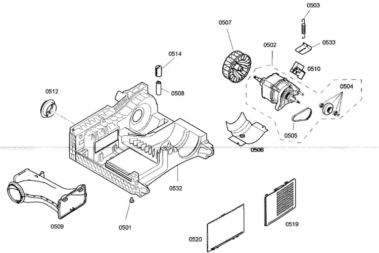 Motor Assy Diagram and Parts List for WTV76100US 01 Bosch Dryer
