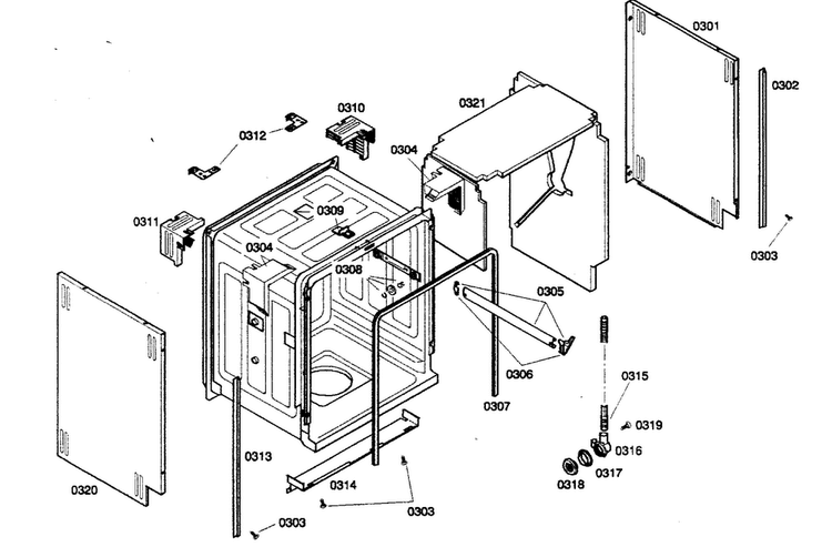 Cabinet Parts Diagram and Parts List for SHX46A06UC 21 Bosch Dishwasher