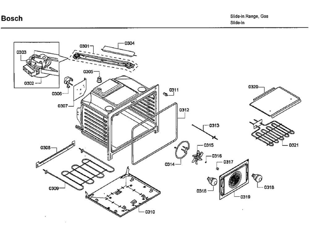 Cavity Diagram and Parts List for HDI7032U 06 Bosch Range