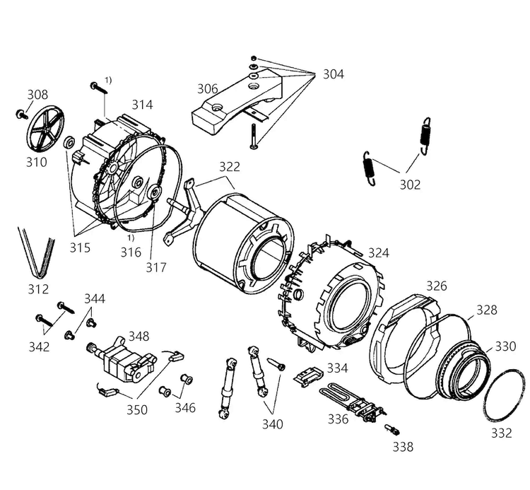 Drum Diagram and Parts List for WFL2060UC 01 Bosch Washer