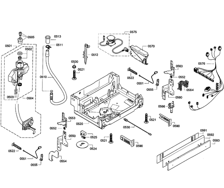 Base Assy Diagram and Parts List for SHV68E13UC 18 Bosch Dishwasher