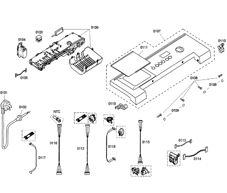 Control Panel Diagram and Parts List for WFMC6401UC 04 Bosch Washer