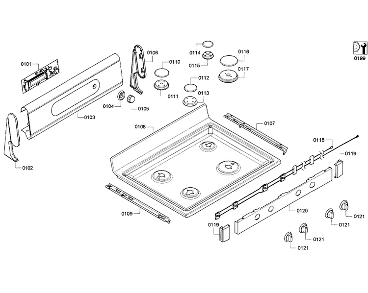 Burners Assy Diagram and Parts List for HGS7282UC 08 Bosch Range